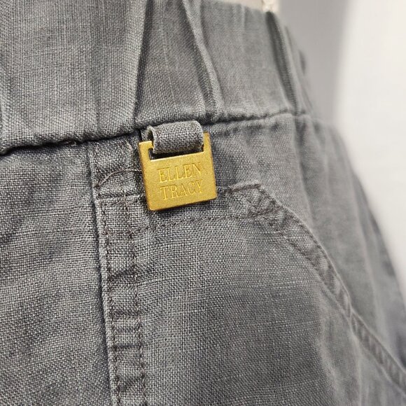 Ellen Tracy Women SZ L 100% Linen Elastic Waist Crop Pull On Cargo Pocket Pants - Picture 5 of 14
